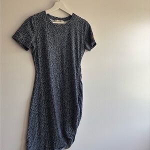 Michael Kors Blue Giraffe Print Asymmetrical Dress with Gold Accents